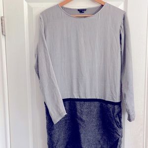 Theory Gray Tweed Long Sleeve Shift Dress Sz 4